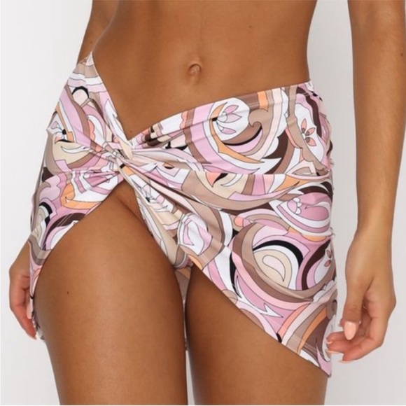 White Fox Boutique Pink and Brown Swim Coverup - Picture 1 of 3